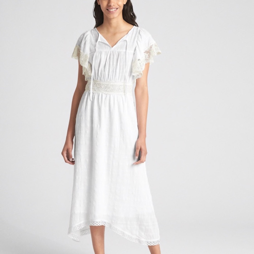Gap White Lace Trim Long Midi Cotton Crochet Dress XS